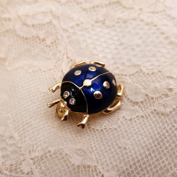 Blue Beetle Brooch, Vintage Scarab Bug Insect jewelry, Collar Bar Pin - Picture 4 of 7